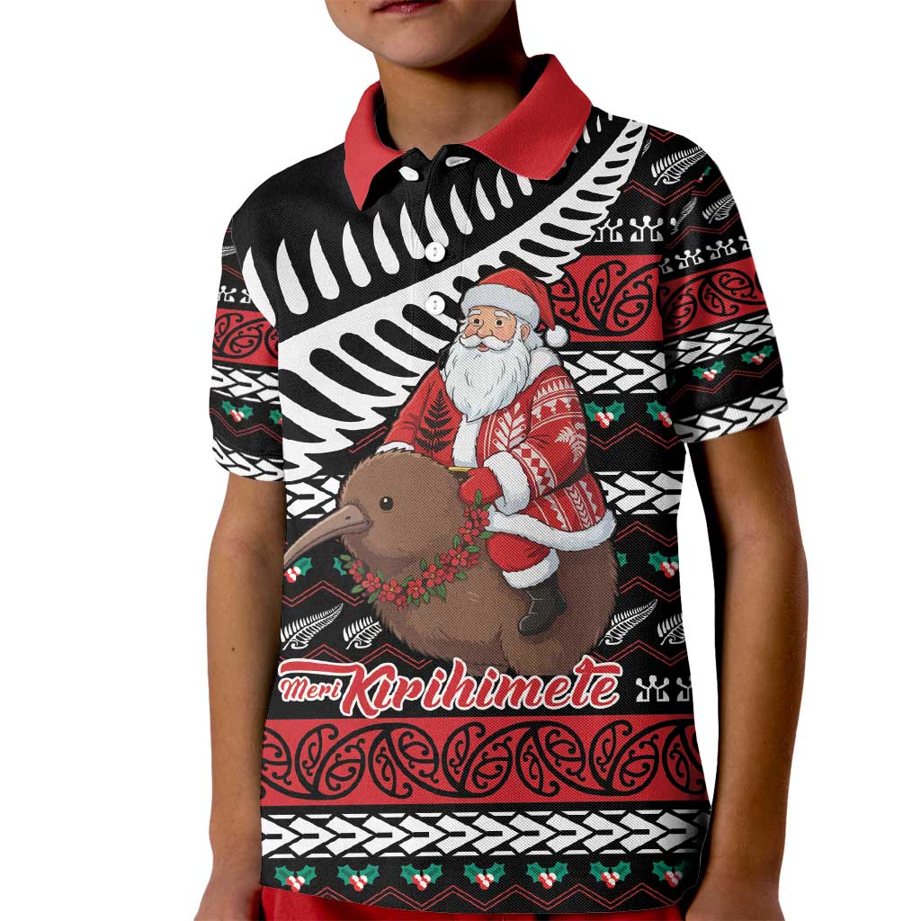 New Zealand Kiwi Santa Christmas Kid Polo Shirt He Wairua Kirihimete - Aussie Hoodie