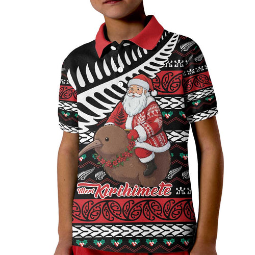 New Zealand Kiwi Santa Christmas Kid Polo Shirt He Wairua Kirihimete - Aussie Hoodie
