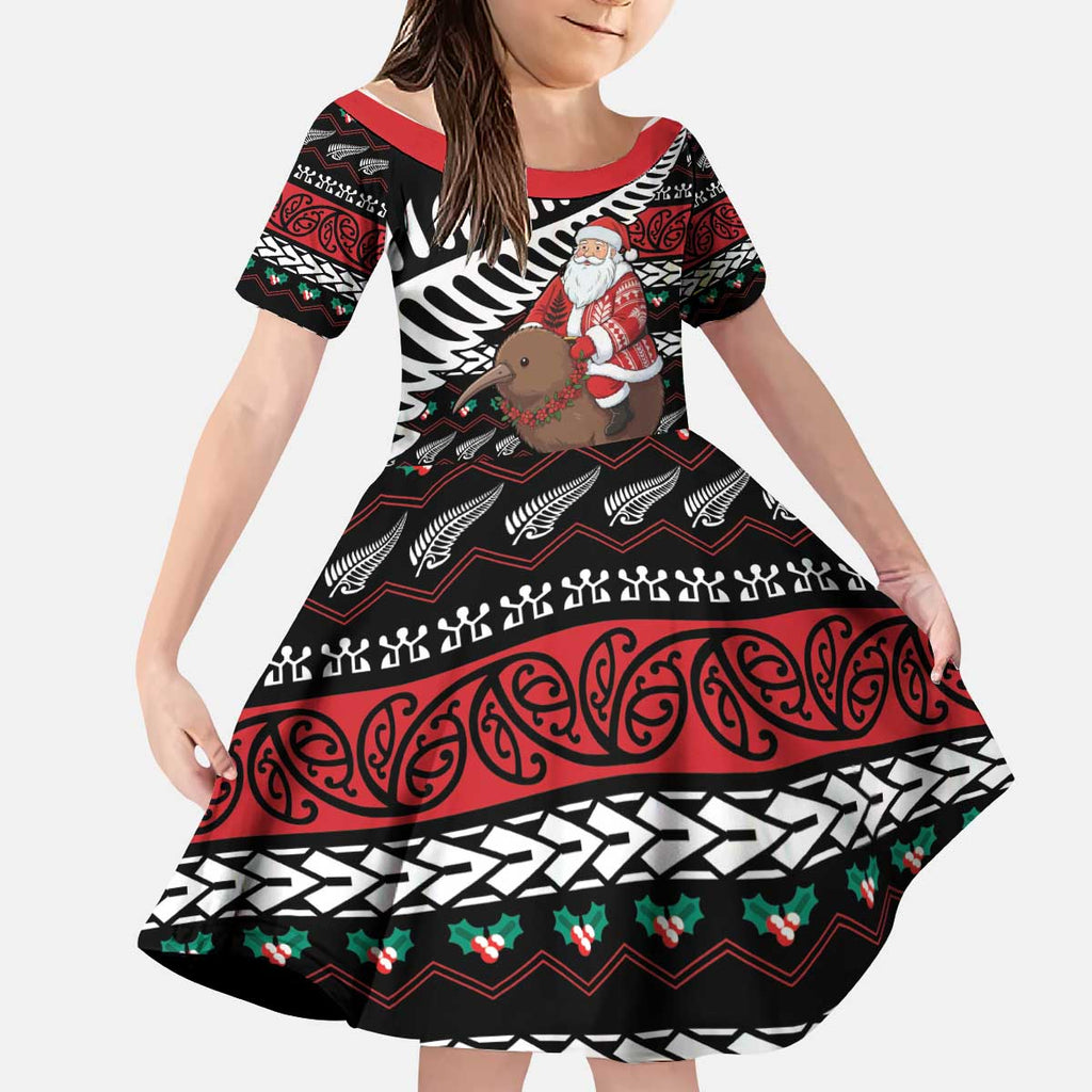 New Zealand Kiwi Santa Christmas Kid Short Sleeve Dress He Wairua Kirihimete - Aussie Hoodie