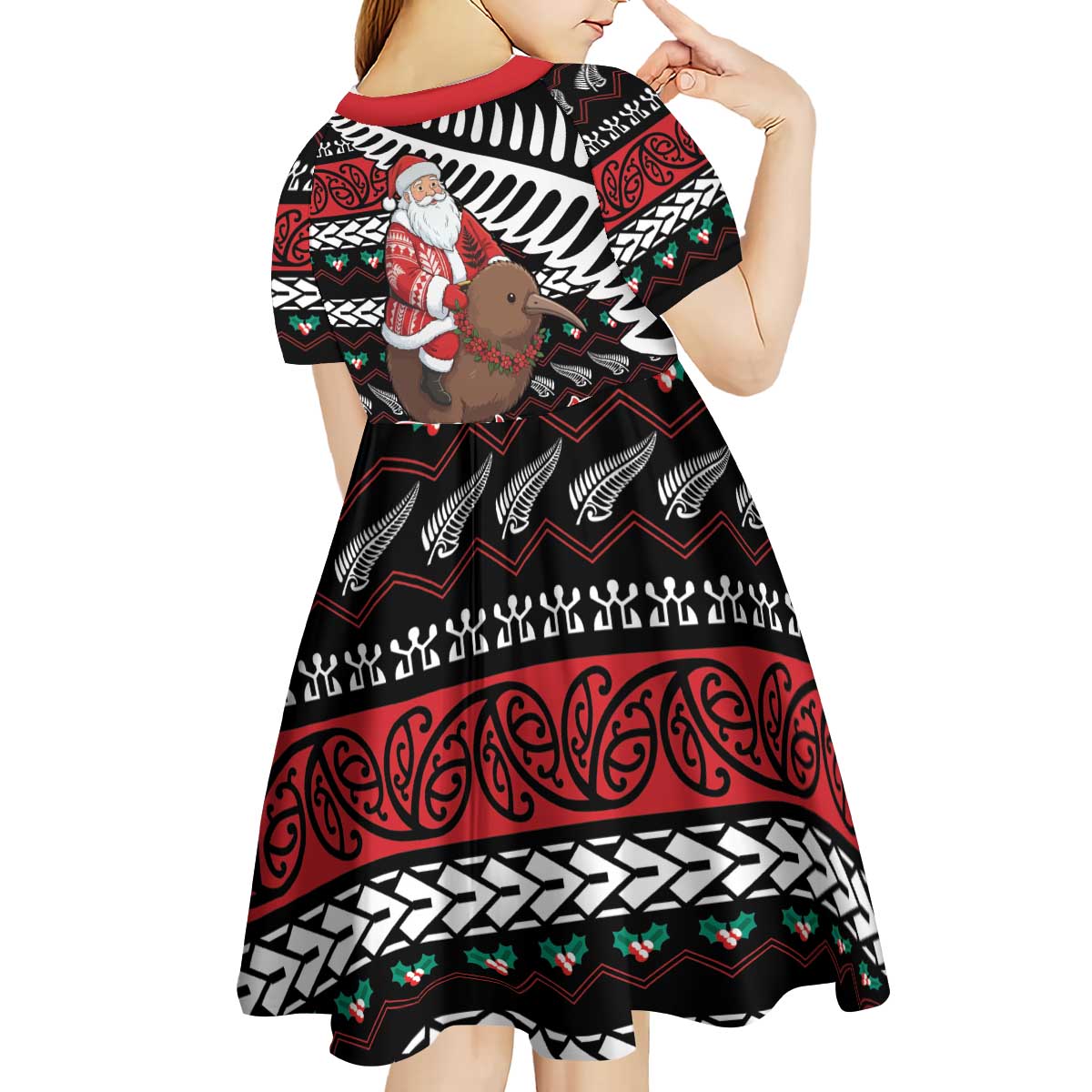 New Zealand Kiwi Santa Christmas Kid Short Sleeve Dress He Wairua Kirihimete - Aussie Hoodie