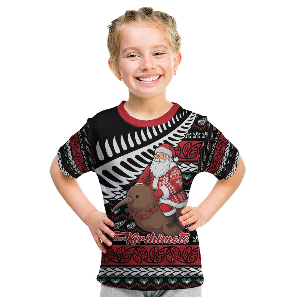New Zealand Kiwi Santa Christmas Kid T Shirt He Wairua Kirihimete - Aussie Hoodie
