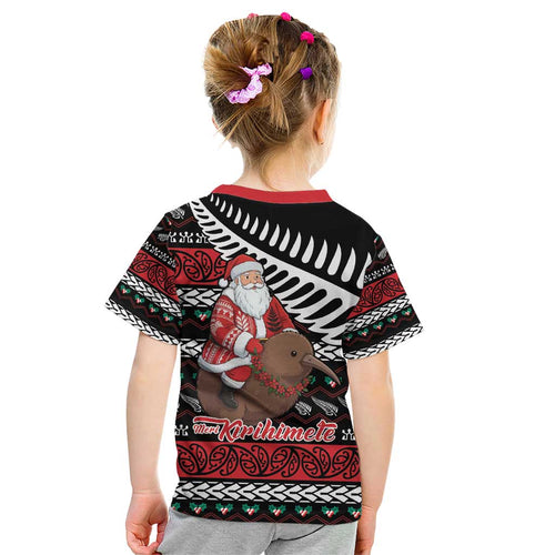 New Zealand Kiwi Santa Christmas Kid T Shirt He Wairua Kirihimete - Aussie Hoodie