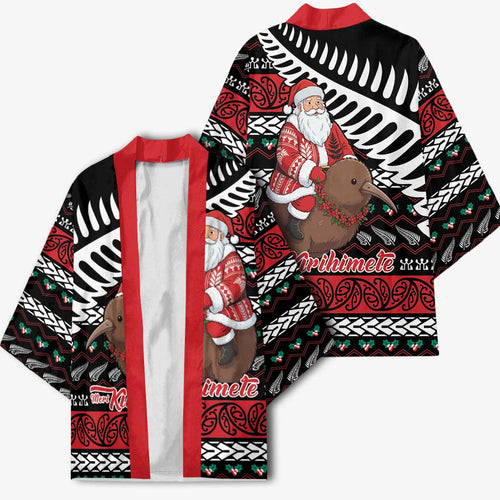 New Zealand Kiwi Santa Christmas Kimono He Wairua Kirihimete - Aussie Hoodie