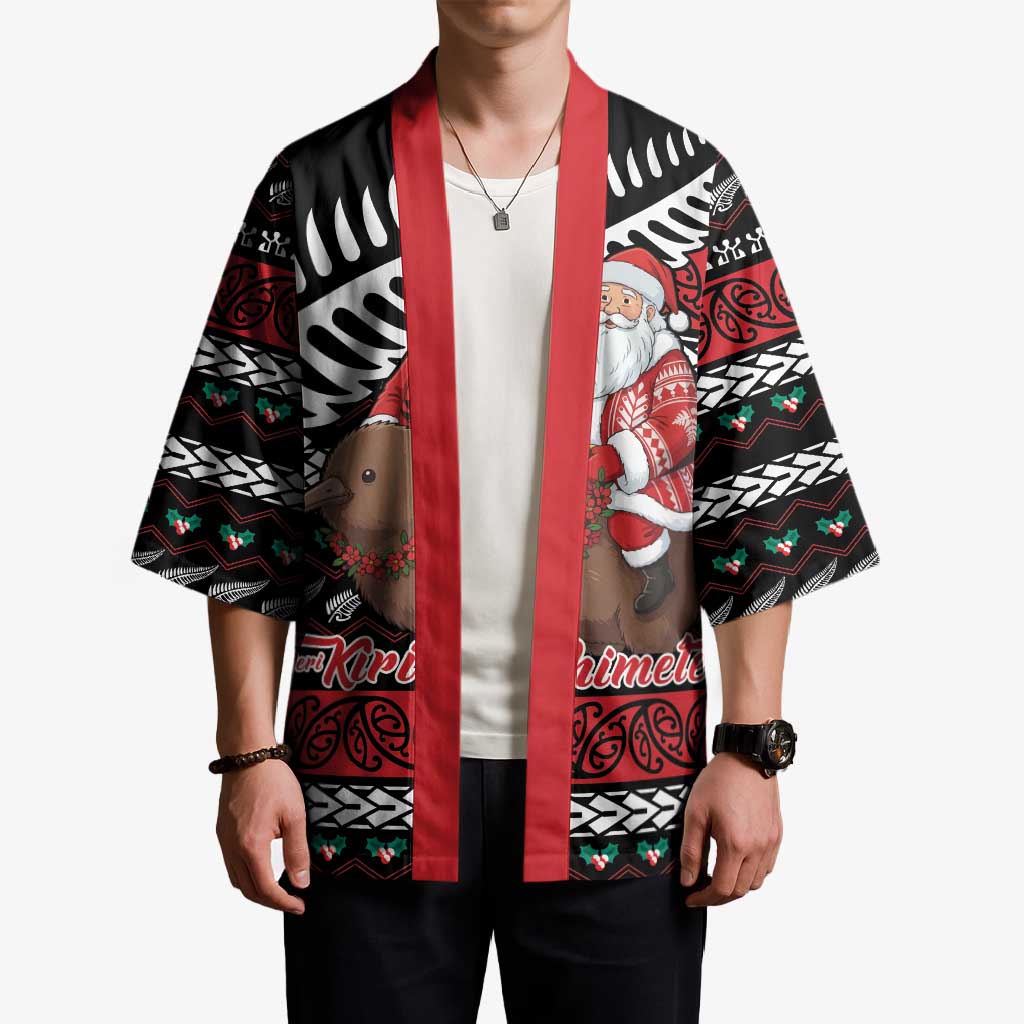 New Zealand Kiwi Santa Christmas Kimono He Wairua Kirihimete - Aussie Hoodie