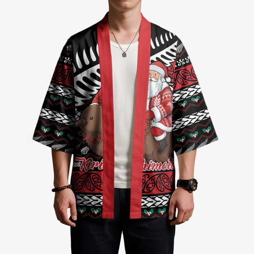 New Zealand Kiwi Santa Christmas Kimono He Wairua Kirihimete - Aussie Hoodie