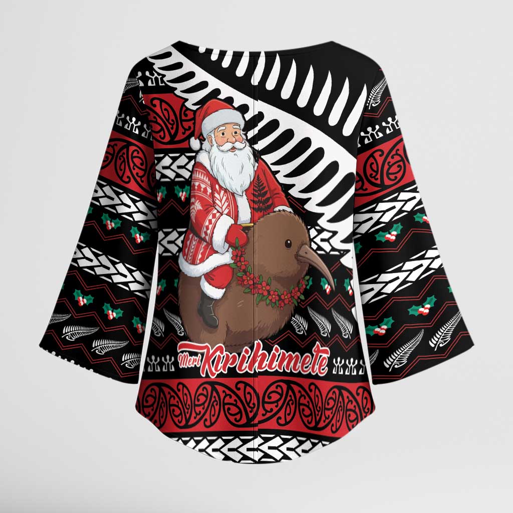 New Zealand Kiwi Santa Christmas Kimono Sleeve Blouse He Wairua Kirihimete - Aussie Hoodie