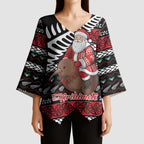 New Zealand Kiwi Santa Christmas Kimono Sleeve Blouse He Wairua Kirihimete - Aussie Hoodie