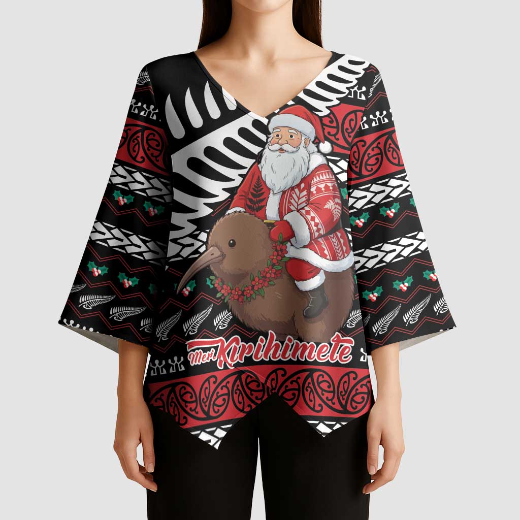 New Zealand Kiwi Santa Christmas Kimono Sleeve Blouse He Wairua Kirihimete - Aussie Hoodie