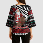 New Zealand Kiwi Santa Christmas Kimono Sleeve Blouse He Wairua Kirihimete - Aussie Hoodie