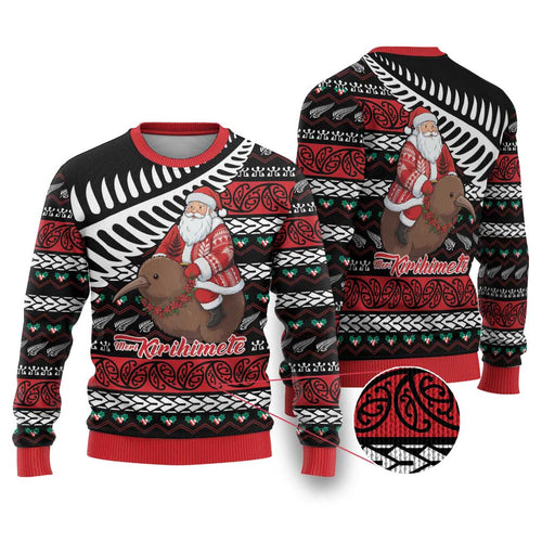 New Zealand Kiwi Santa Christmas Ugly Christmas Sweater He Wairua Kirihimete - Aussie Hoodie