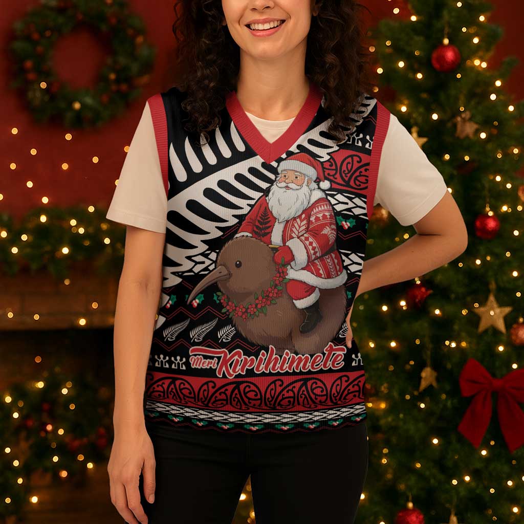 New Zealand Kiwi Santa Christmas Knitted V-Neck Vest He Wairua Kirihimete - Aussie Hoodie