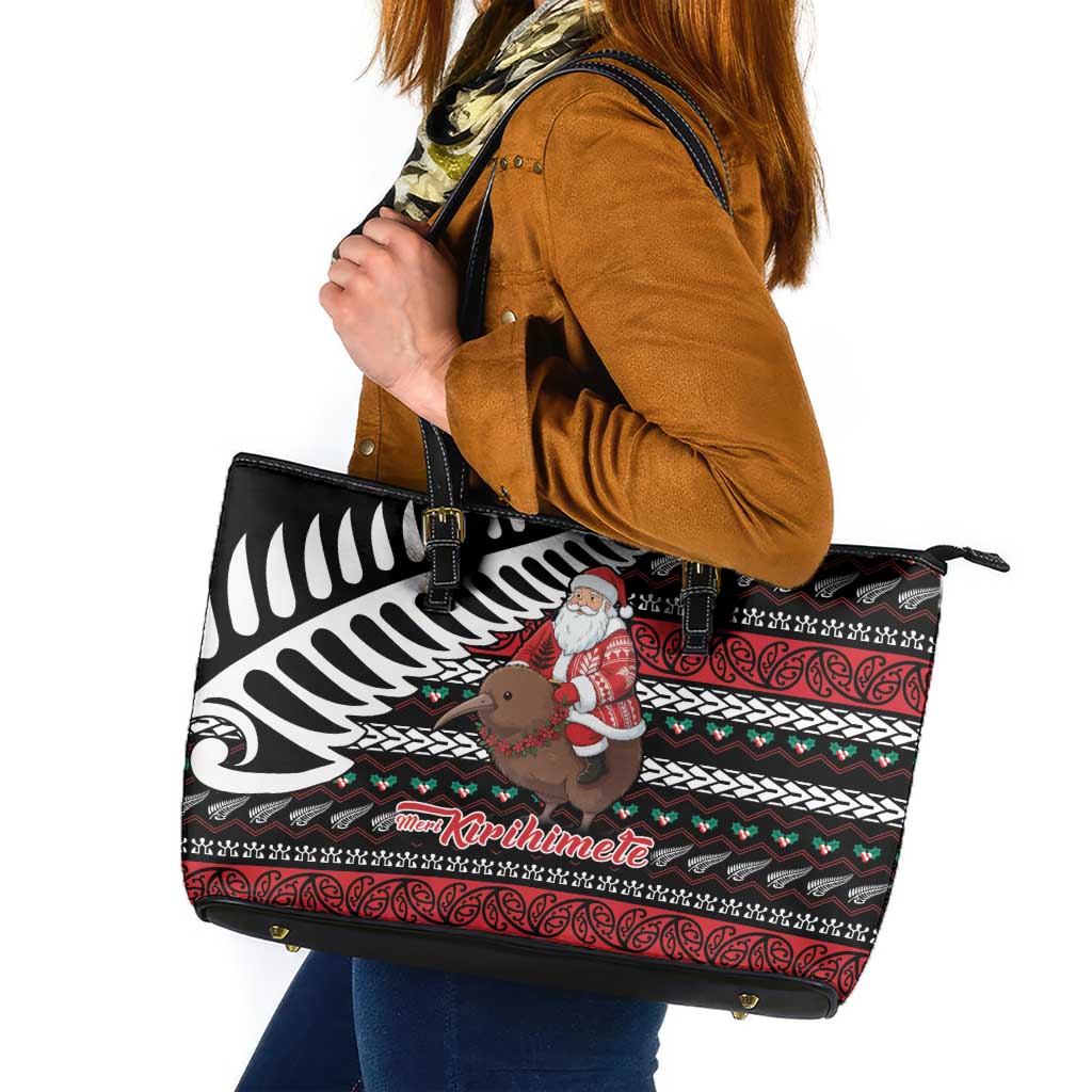 New Zealand Kiwi Santa Christmas Leather Tote Bag He Wairua Kirihimete - Aussie Hoodie