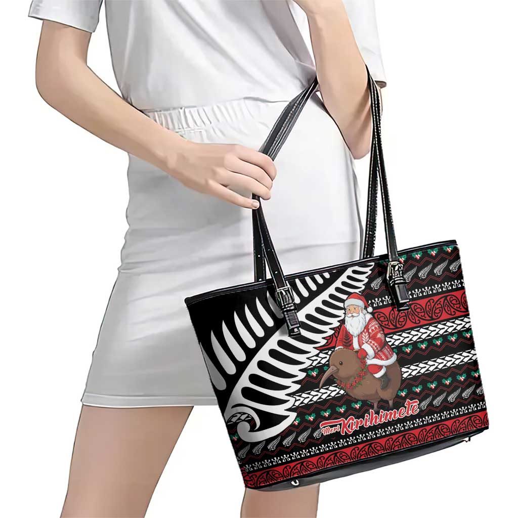 New Zealand Kiwi Santa Christmas Leather Tote Bag He Wairua Kirihimete - Aussie Hoodie