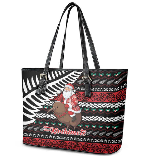 New Zealand Kiwi Santa Christmas Leather Tote Bag He Wairua Kirihimete - Aussie Hoodie