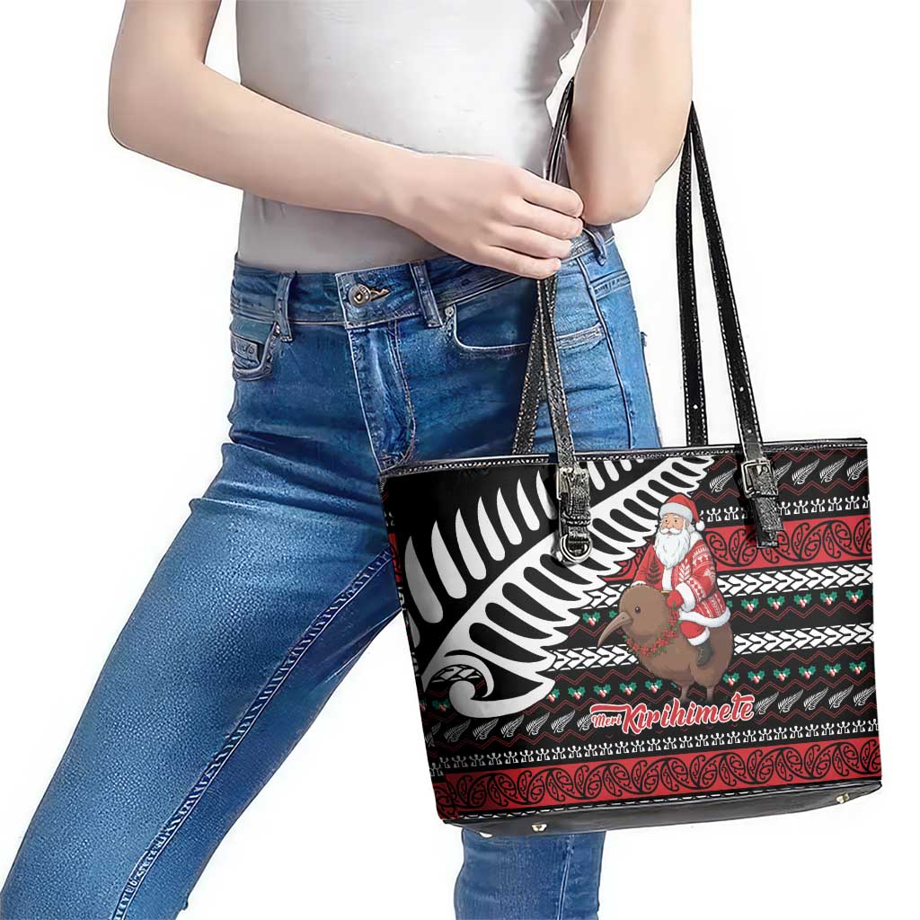 New Zealand Kiwi Santa Christmas Leather Tote Bag He Wairua Kirihimete - Aussie Hoodie