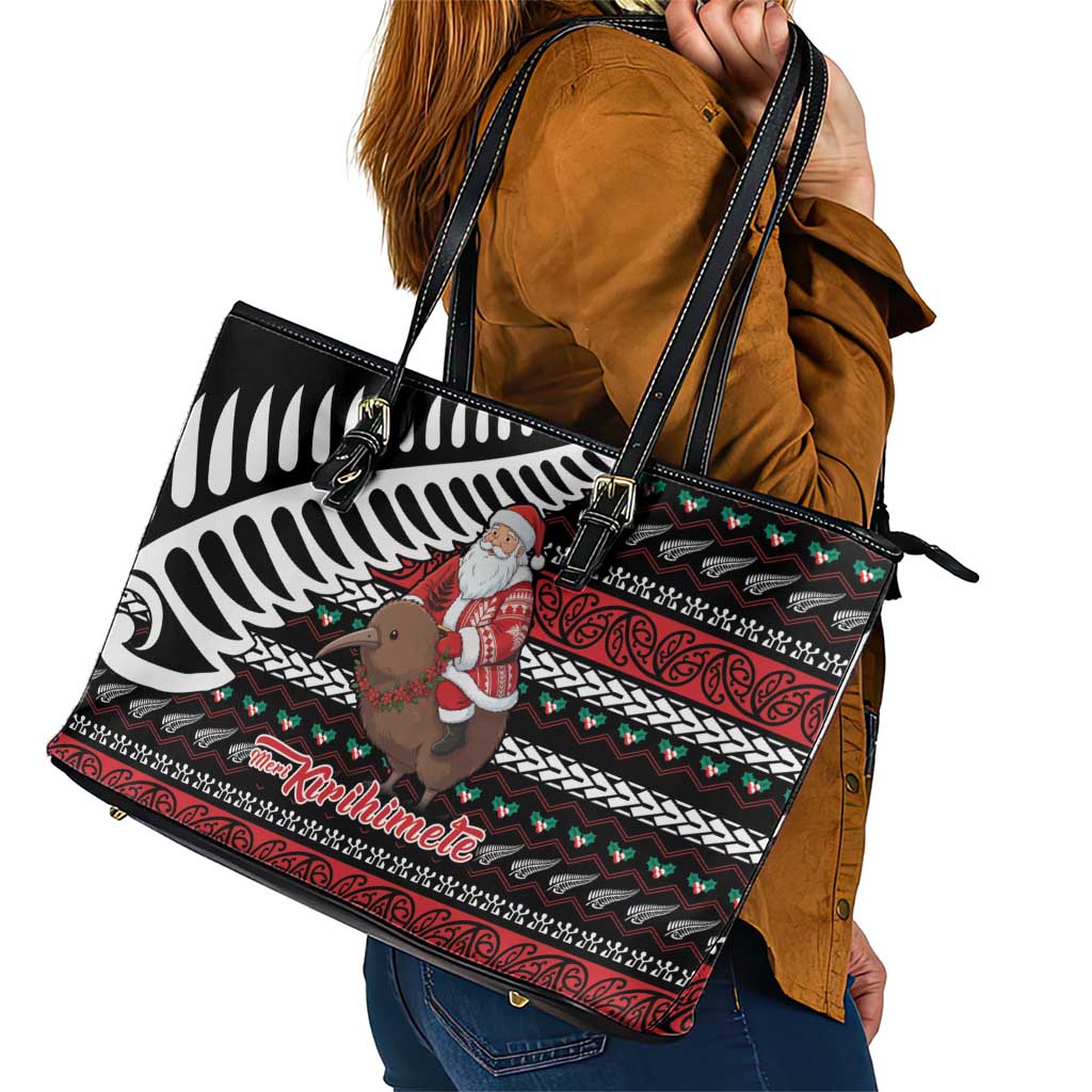 New Zealand Kiwi Santa Christmas Leather Tote Bag He Wairua Kirihimete - Aussie Hoodie