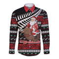 New Zealand Kiwi Santa Christmas Long Sleeve Button Shirt He Wairua Kirihimete - Aussie Hoodie