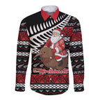 New Zealand Kiwi Santa Christmas Long Sleeve Button Shirt He Wairua Kirihimete - Aussie Hoodie