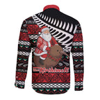 New Zealand Kiwi Santa Christmas Long Sleeve Button Shirt He Wairua Kirihimete - Aussie Hoodie