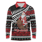 New Zealand Kiwi Santa Christmas Long Sleeve Polo Shirt He Wairua Kirihimete - Aussie Hoodie