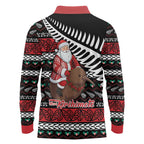 New Zealand Kiwi Santa Christmas Long Sleeve Polo Shirt He Wairua Kirihimete - Aussie Hoodie