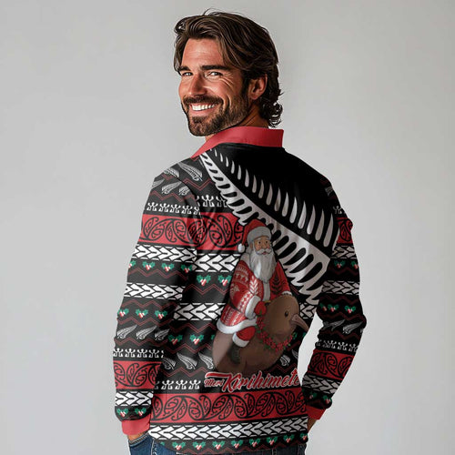New Zealand Kiwi Santa Christmas Long Sleeve Polo Shirt He Wairua Kirihimete - Aussie Hoodie