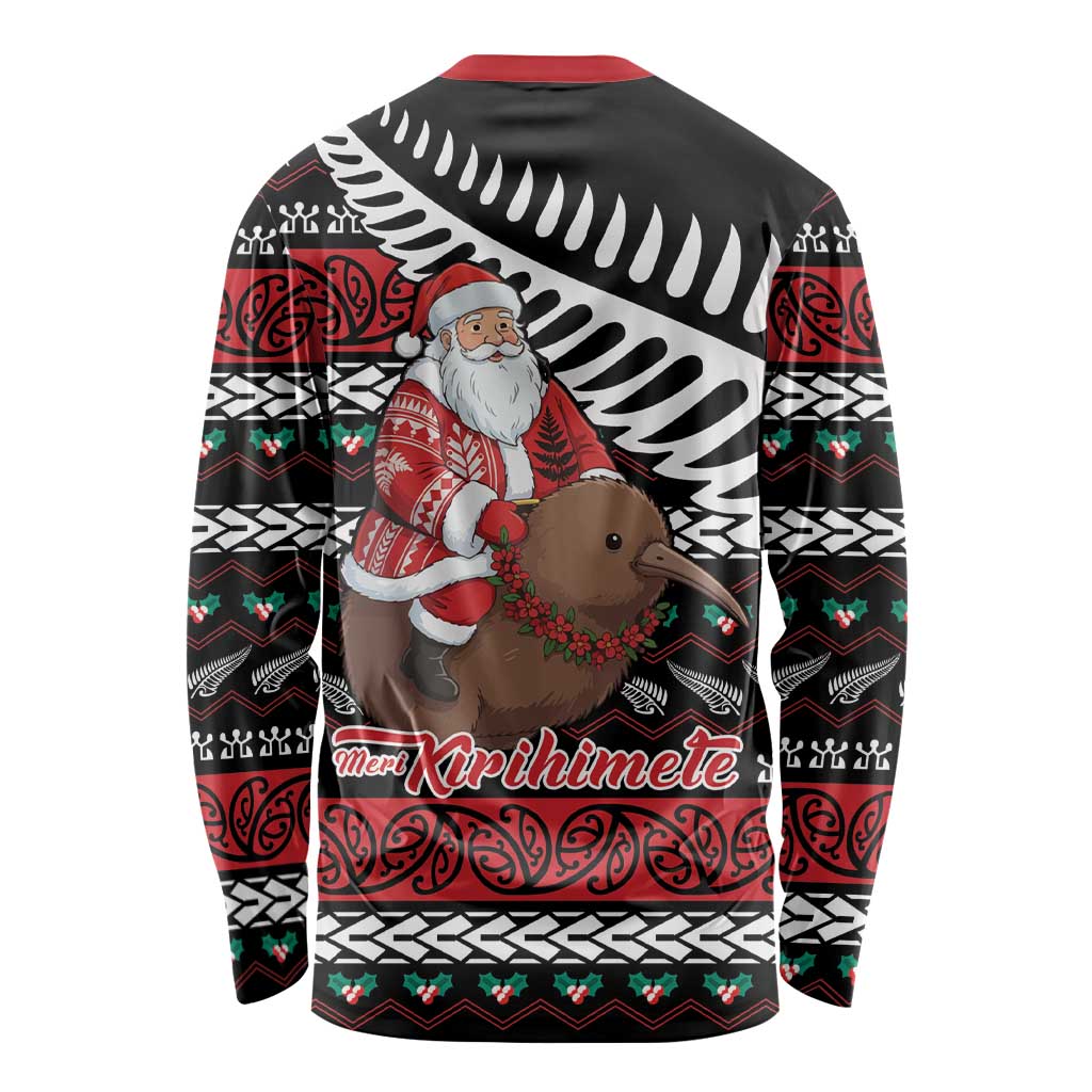 New Zealand Kiwi Santa Christmas Long Sleeve Shirt He Wairua Kirihimete - Aussie Hoodie