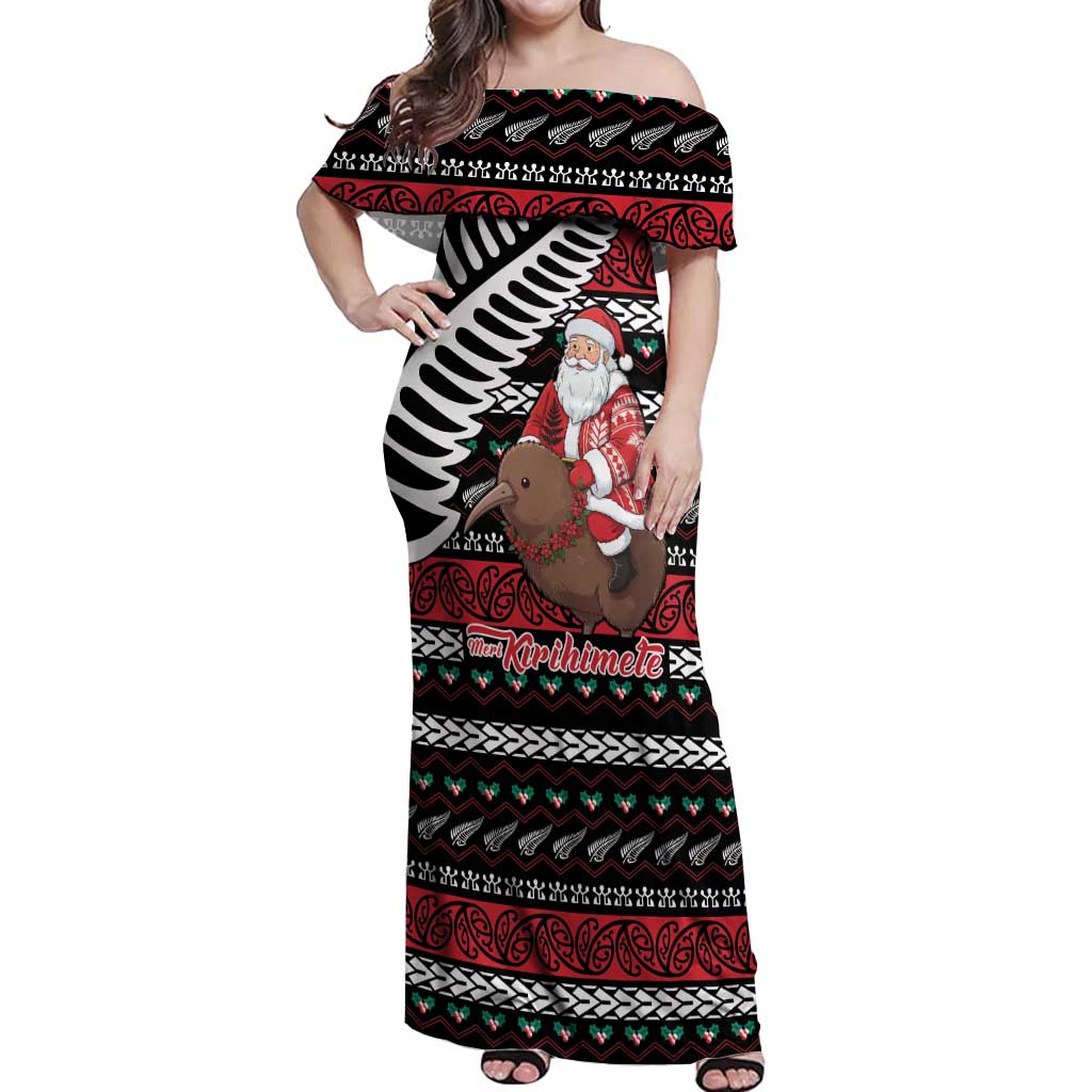 New Zealand Kiwi Santa Christmas Off Shoulder Maxi Dress He Wairua Kirihimete - Aussie Hoodie