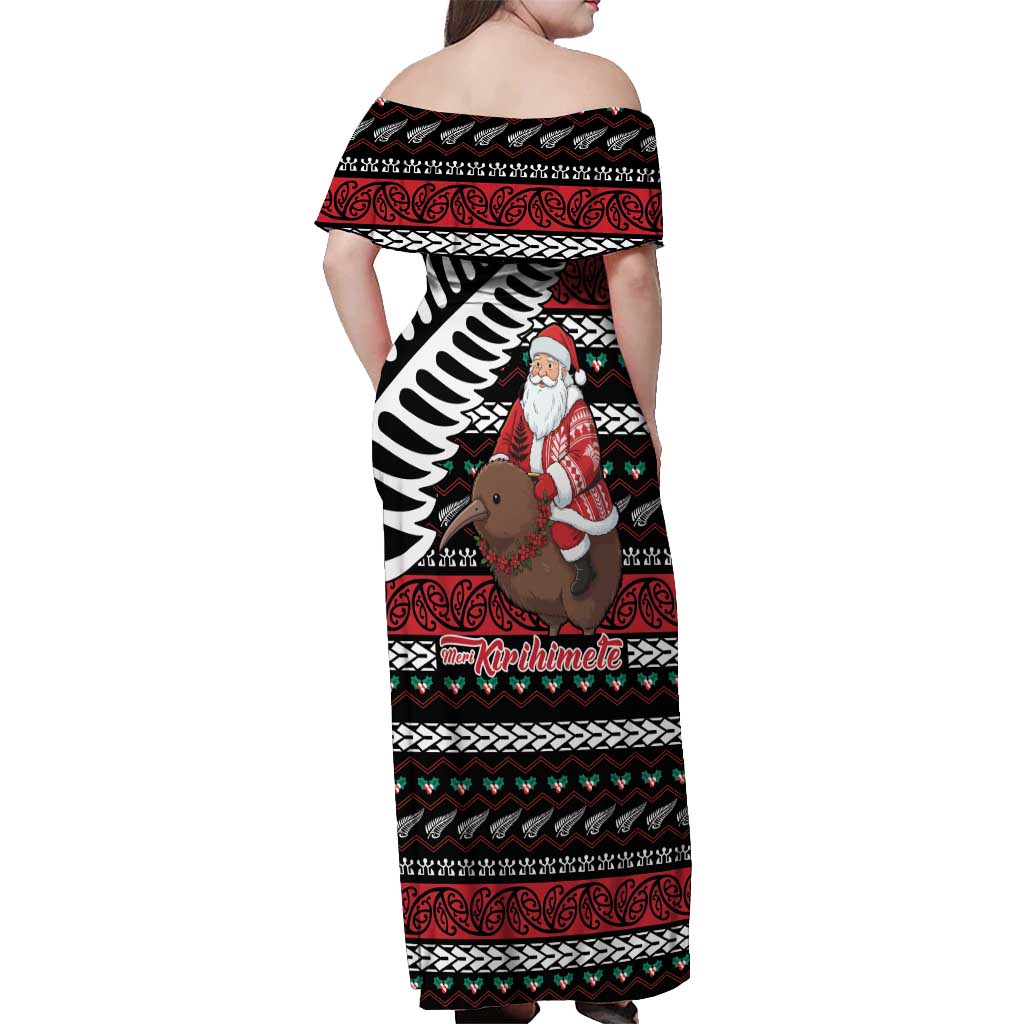 New Zealand Kiwi Santa Christmas Off Shoulder Maxi Dress He Wairua Kirihimete - Aussie Hoodie