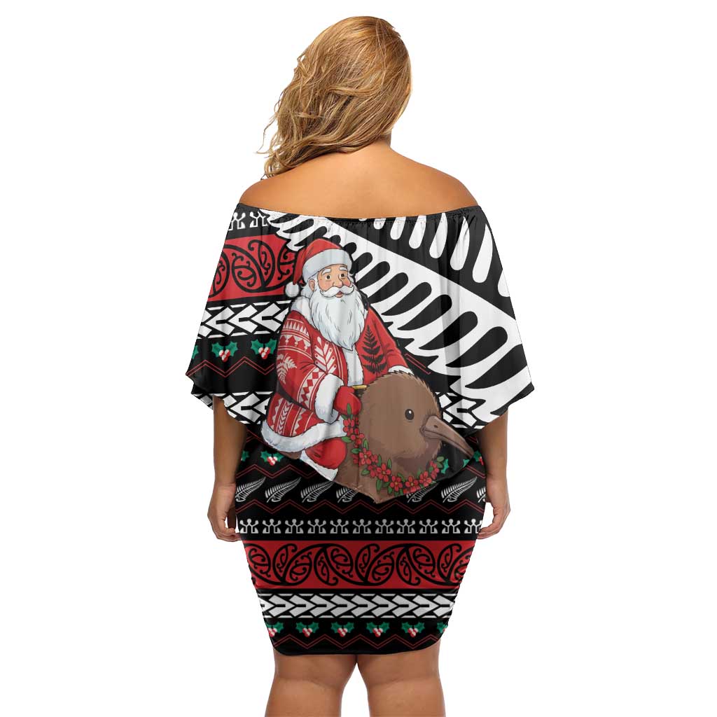 New Zealand Kiwi Santa Christmas Off Shoulder Short Dress He Wairua Kirihimete - Aussie Hoodie