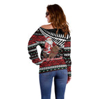 New Zealand Kiwi Santa Christmas Off Shoulder Sweater He Wairua Kirihimete - Aussie Hoodie