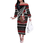 New Zealand Kiwi Santa Christmas Off The Shoulder Long Sleeve Dress He Wairua Kirihimete - Aussie Hoodie
