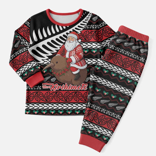 New Zealand Kiwi Santa Christmas Pajama Set He Wairua Kirihimete - Aussie Hoodie