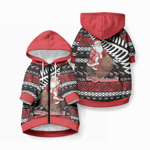 New Zealand Kiwi Santa Christmas Pet Hoodie He Wairua Kirihimete