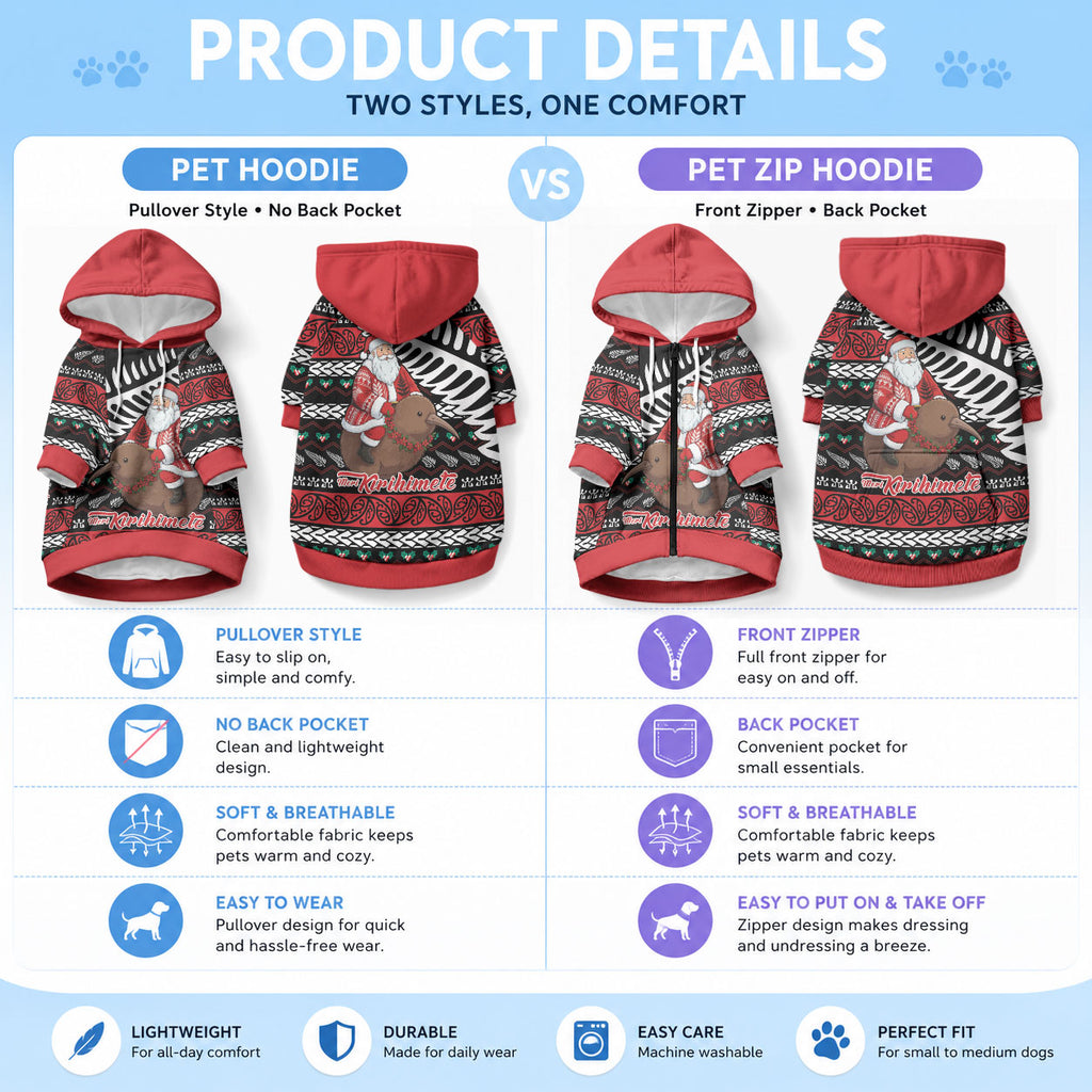 New Zealand Kiwi Santa Christmas Pet Hoodie He Wairua Kirihimete