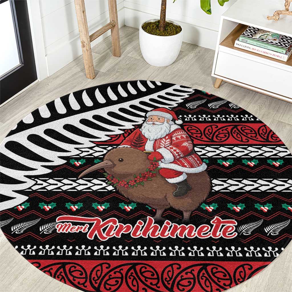New Zealand Kiwi Santa Christmas Round Carpet He Wairua Kirihimete - Aussie Hoodie