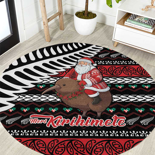 New Zealand Kiwi Santa Christmas Round Carpet He Wairua Kirihimete - Aussie Hoodie