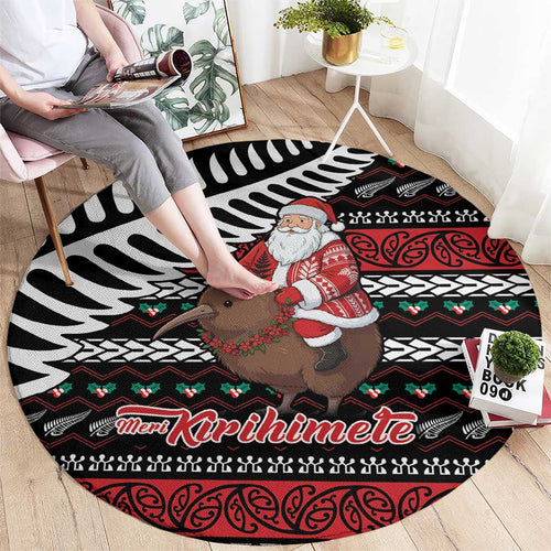 New Zealand Kiwi Santa Christmas Round Carpet He Wairua Kirihimete - Aussie Hoodie