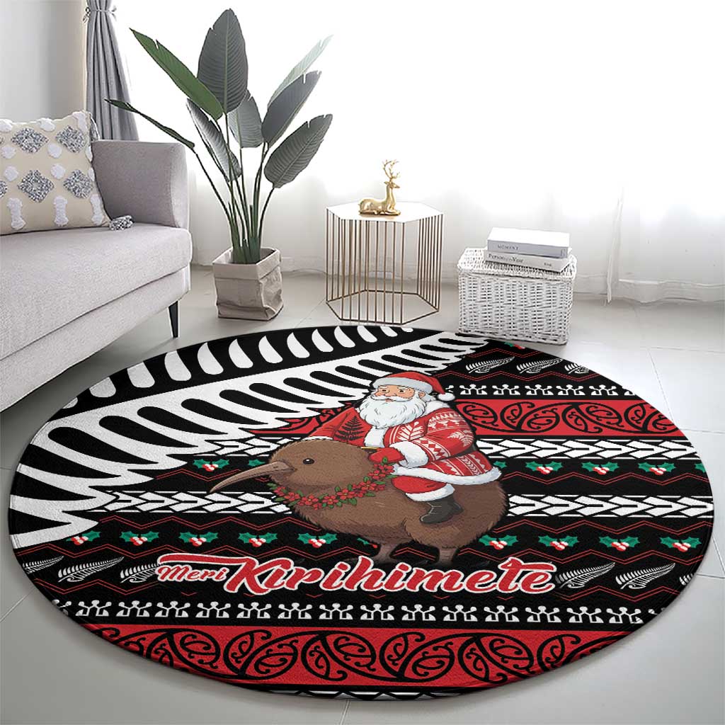 New Zealand Kiwi Santa Christmas Round Carpet He Wairua Kirihimete - Aussie Hoodie