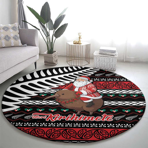 New Zealand Kiwi Santa Christmas Round Carpet He Wairua Kirihimete - Aussie Hoodie