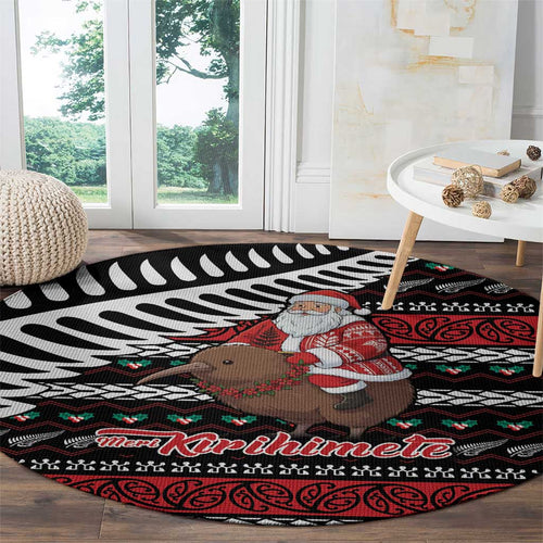 New Zealand Kiwi Santa Christmas Round Carpet He Wairua Kirihimete - Aussie Hoodie