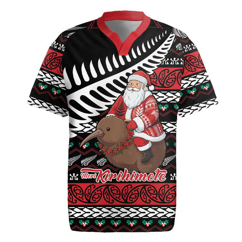 New Zealand Kiwi Santa Christmas Rugby Jersey He Wairua Kirihimete - Aussie Hoodie