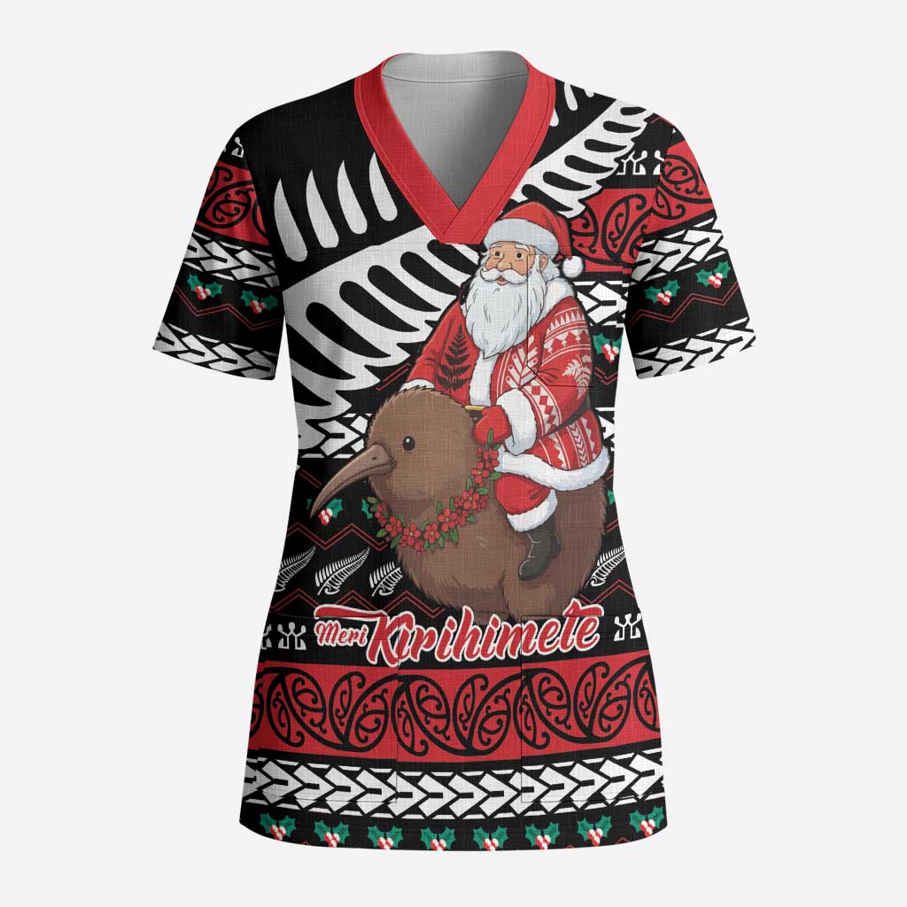 New Zealand Kiwi Santa Christmas Scrub Top He Wairua Kirihimete - Aussie Hoodie