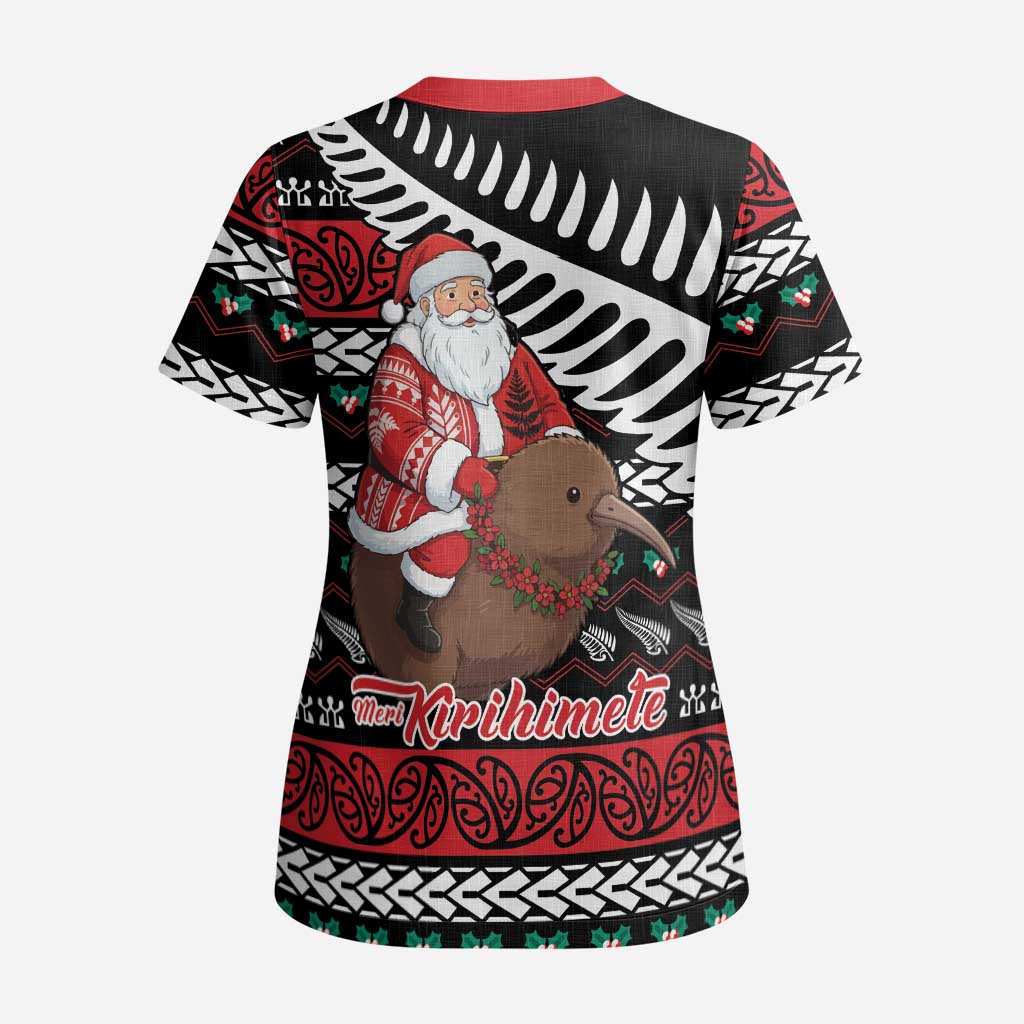 New Zealand Kiwi Santa Christmas Scrub Top He Wairua Kirihimete - Aussie Hoodie