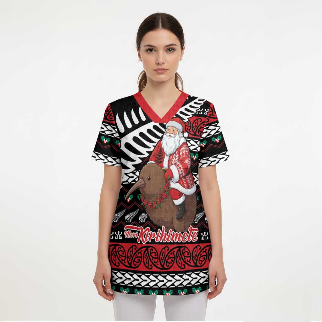 New Zealand Kiwi Santa Christmas Scrub Top He Wairua Kirihimete - Aussie Hoodie