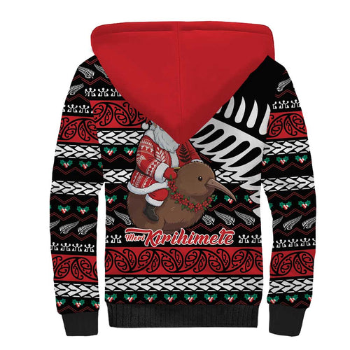 New Zealand Kiwi Santa Christmas Sherpa Hoodie He Wairua Kirihimete - Aussie Hoodie