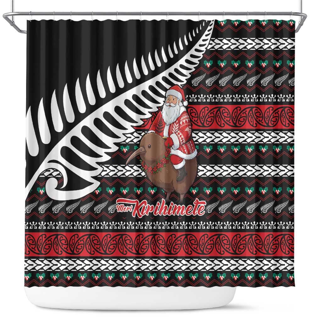 New Zealand Kiwi Santa Christmas Shower Curtain He Wairua Kirihimete - Aussie Hoodie