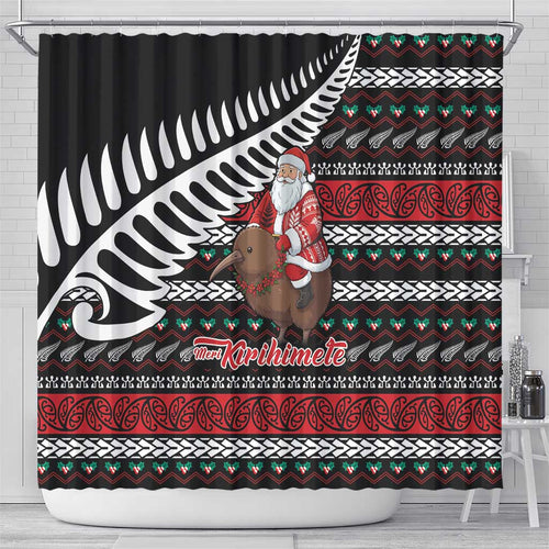 New Zealand Kiwi Santa Christmas Shower Curtain He Wairua Kirihimete - Aussie Hoodie