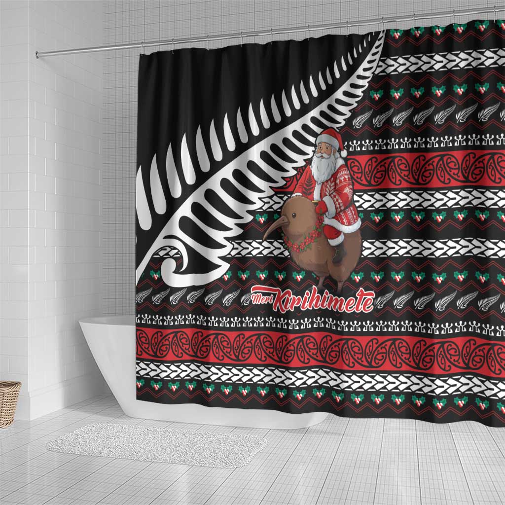 New Zealand Kiwi Santa Christmas Shower Curtain He Wairua Kirihimete - Aussie Hoodie