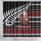 New Zealand Kiwi Santa Christmas Shower Curtain He Wairua Kirihimete - Aussie Hoodie